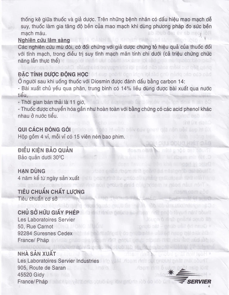 Thuốc Daflon 500mg Servier điều trị các triệu chứng liên quan đến suy giảm tĩnh mạch bạch huyết và trĩ cấp (60 viên)