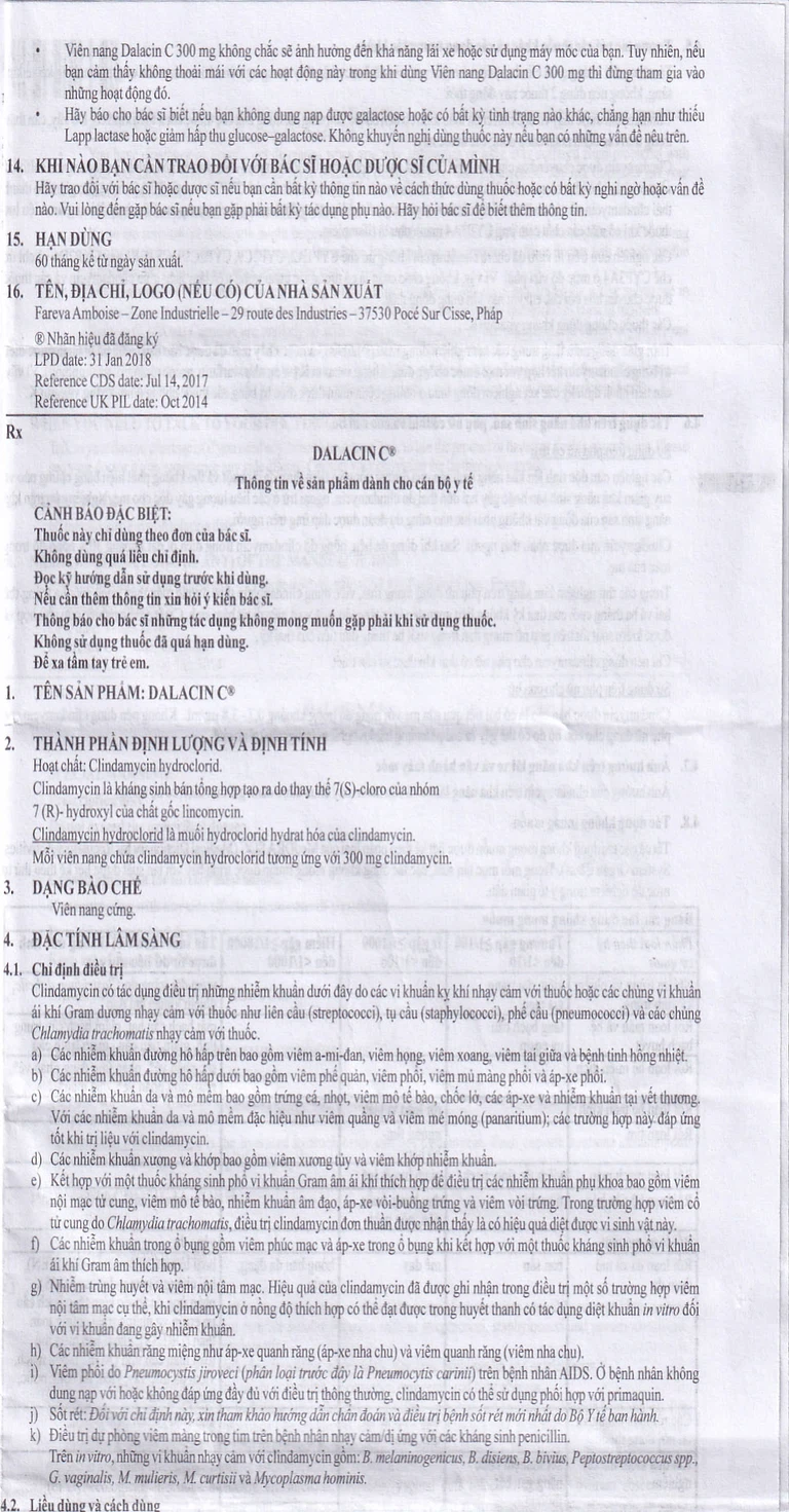 Thuốc Dalacin C 300mg Pfizer điều trị nhiễm khuẩn (2 vỉ x 8 viên)
