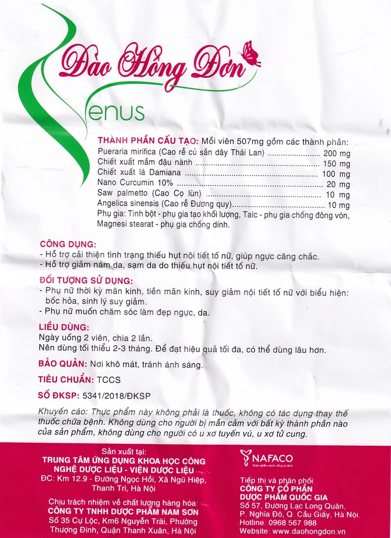 Viên uống Đào Hồng Đơn Venus Nafaco hỗ trợ cải thiện thiếu hụt nội tiết tố nữ (30 viên)