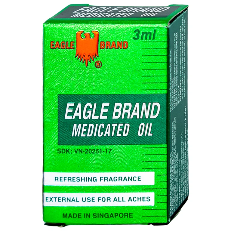 Dầu gió xanh Con Ó Eagle Brand Medicated Oil giảm nhức đầu, cảm cúm, đau lưng, viêm khớp (12 chai x 3ml)
