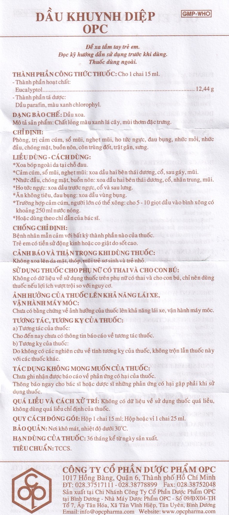 Dầu Khuynh Diệp OPC phòng và trị cảm cúm, sổ mũi, nghẹt mũi (15ml)