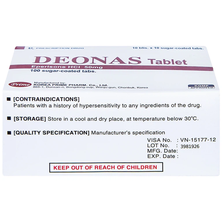 Thuốc Deonas 50mg Korea Prime làm giãn cơ xương (10 vỉ x 10 viên)