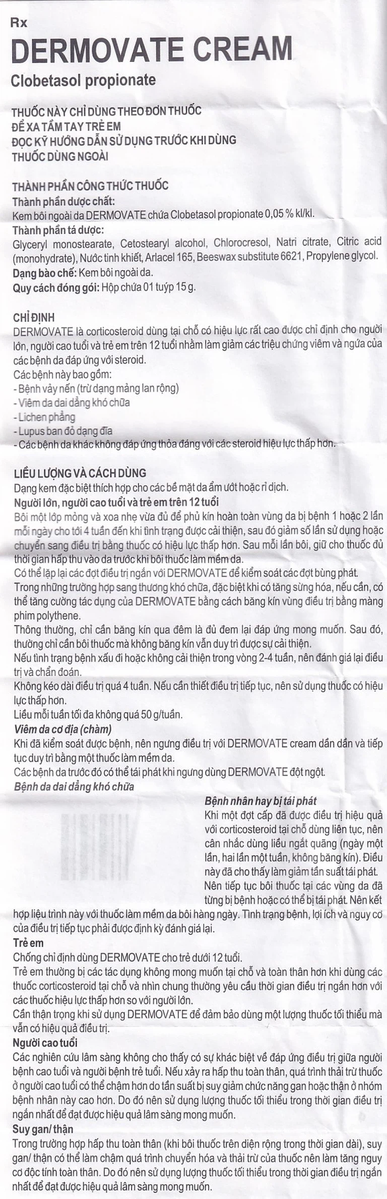 Kem bôi ngoài da Dermovate Cream GSK điều trị vẩy nến, viêm da, lichen phẳng (15g)