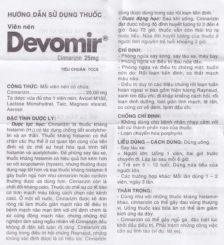 Thuốc Devomir S.P.M ohòng ngừa say sóng, say tàu xe, máy bay (3 vỉ x 10 viên)