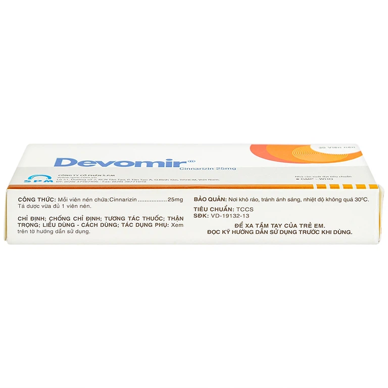 Thuốc Devomir S.P.M ohòng ngừa say sóng, say tàu xe, máy bay (3 vỉ x 10 viên)