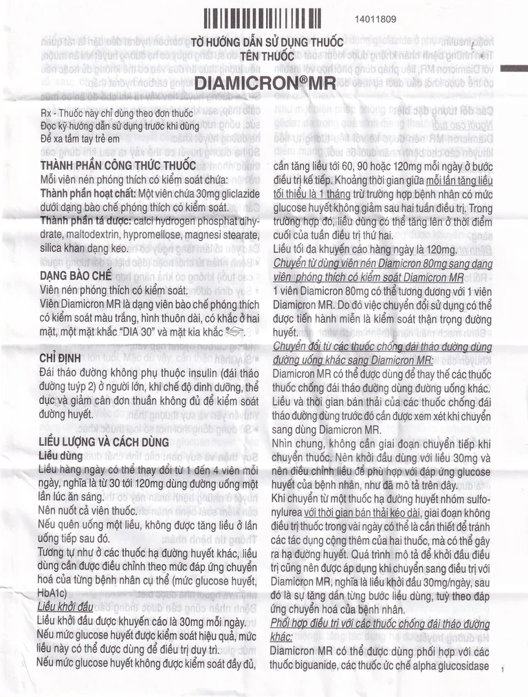 Thuốc Diamicron MR Servier điều trị tiểu đường típ 2 (2 vỉ x 30 viên)