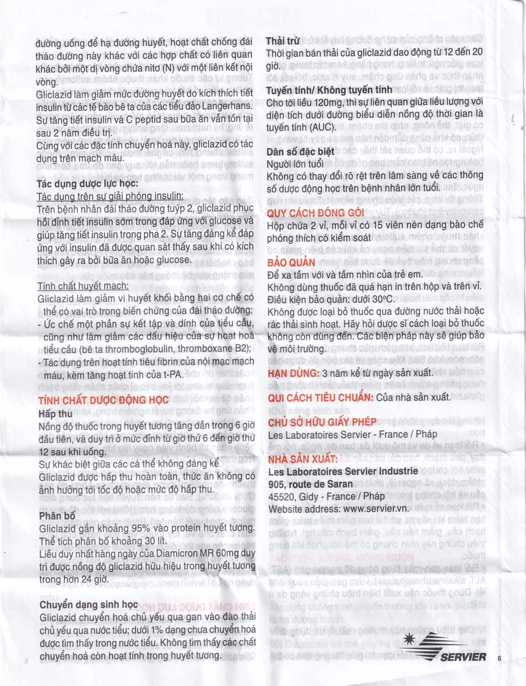 Thuốc Diamicron MR 60mg Servier điều trị tiểu đường típ 2 (2 vỉ x 15 viên)