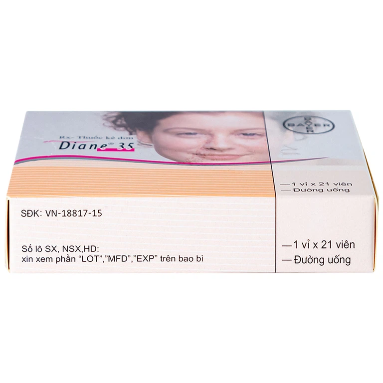 Thuốc Diane 35 Bayer điều trị mụn trứng cá mức độ vừa đến nặng (1 vỉ x 21 viên)