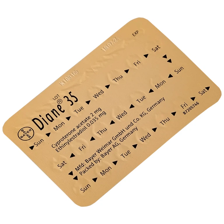 Thuốc Diane 35 Bayer điều trị mụn trứng cá mức độ vừa đến nặng (1 vỉ x 21 viên)