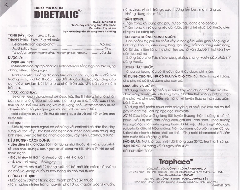 Thuốc Dibetalic Traphaco điều trị các bệnh ngoài da (15g)
