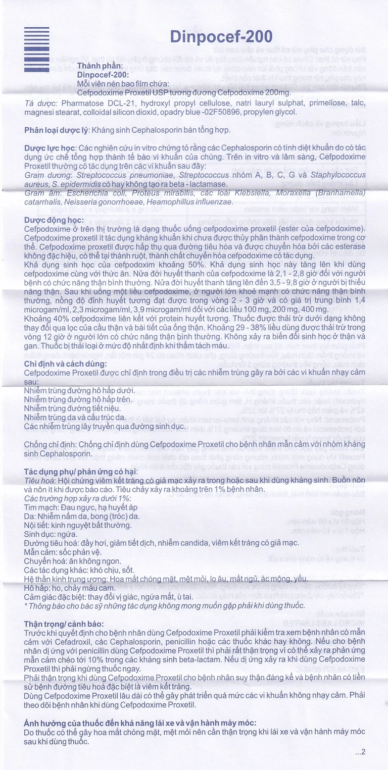 Thuốc Dinpocef-200 Micro điều trị nhiễm trùng (10 viên)