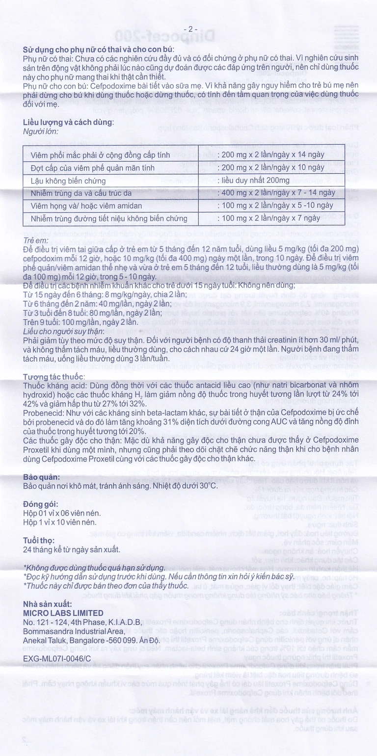 Thuốc Dinpocef-200 Micro điều trị nhiễm trùng (10 viên)