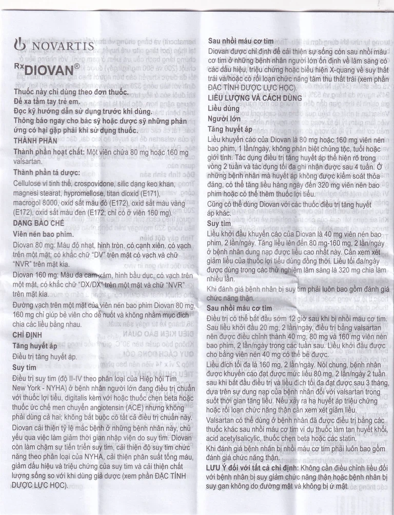Thuốc Diovan 80 Novartis điều trị bệnh tăng huyết áp, suy tim (2 vỉ x 14 viên)