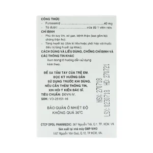 Thuốc Diurefar 40 Pharmedic điều trị tăng huyết áp, phù do suy tim, xơ gan, bệnh thận (10 vỉ x 12 viên)