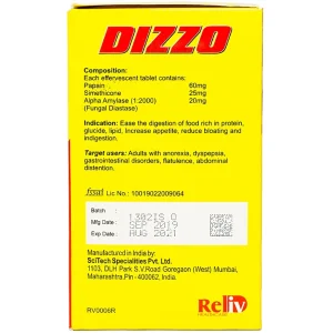Viên sủi Dizzo Reliv hỗ trợ tiêu hóa, giảm triệu chứng đầy hơi, ợ hơi, khó tiêu (12 vỉ x 4 viên)