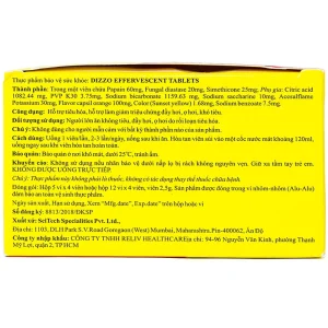 Viên sủi Dizzo Reliv hỗ trợ tiêu hóa, giảm triệu chứng đầy hơi, ợ hơi, khó tiêu (12 vỉ x 4 viên)