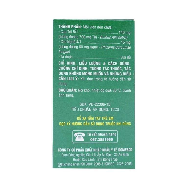 Thuốc Dogarlic Domesco điều trị tăng lipid máu, phòng ngừa xơ vữa động mạch (100 viên)