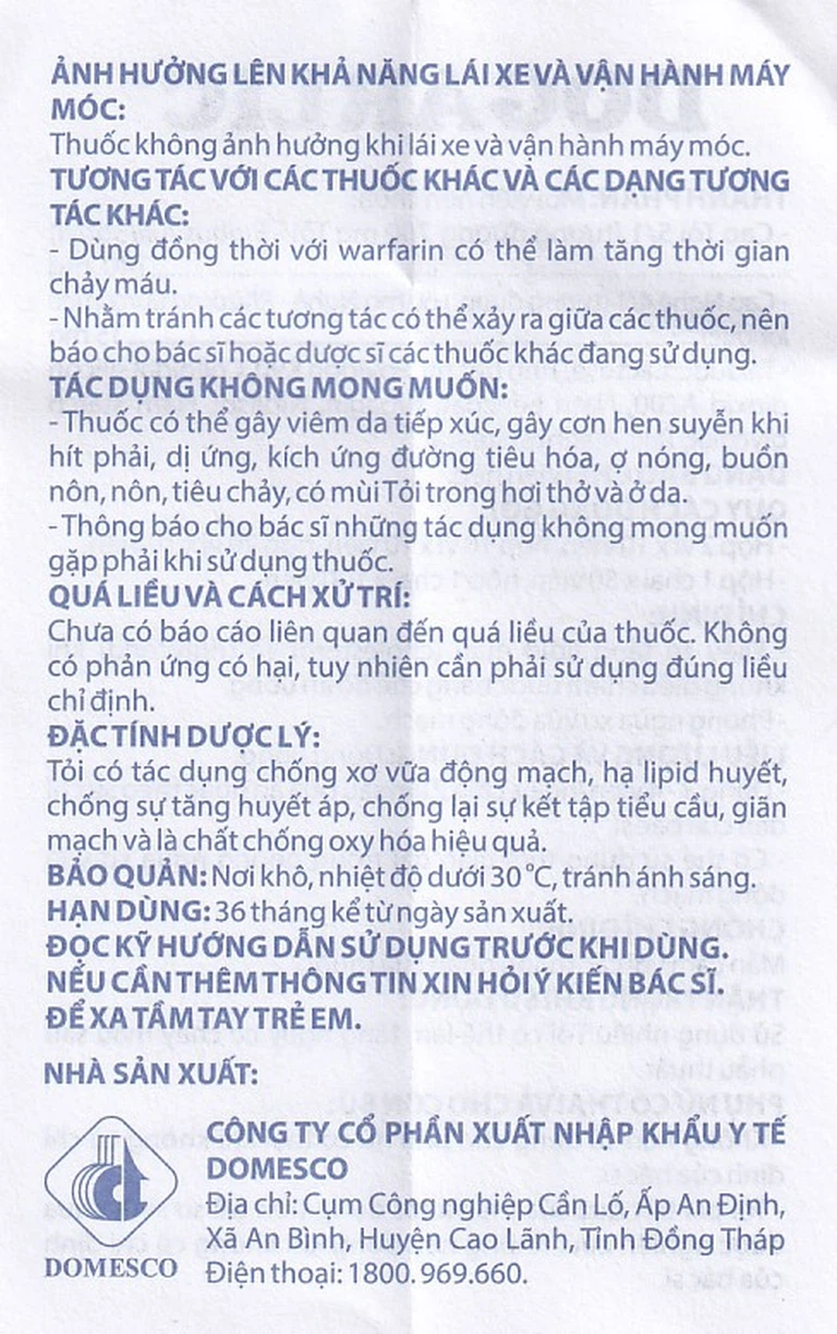 Thuốc Dogarlic Domesco điều trị tăng lipid máu, phòng ngừa xơ vữa động mạch (100 viên)