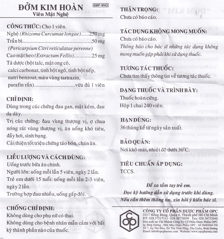 Viên mật nghệ Đởm Kim Hoàn OPC điều trị đau gan, mật kém, đau dạ dày (240 viên)