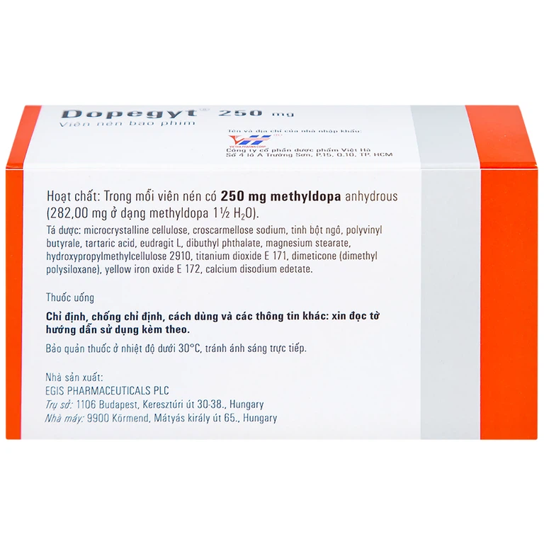 Thuốc Dopegyt 250mg Egis Pharma điều trị tăng huyết áp (10 vỉ x 10 viên)
