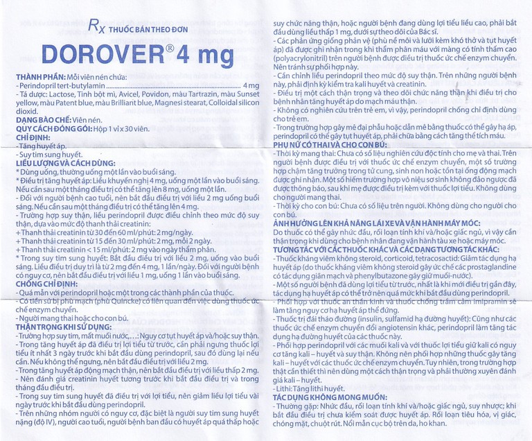 Thuốc Dorover 4mg Domesco điều trị tăng huyết áp, suy tim sung huyết (1 vỉ x 30 viên)