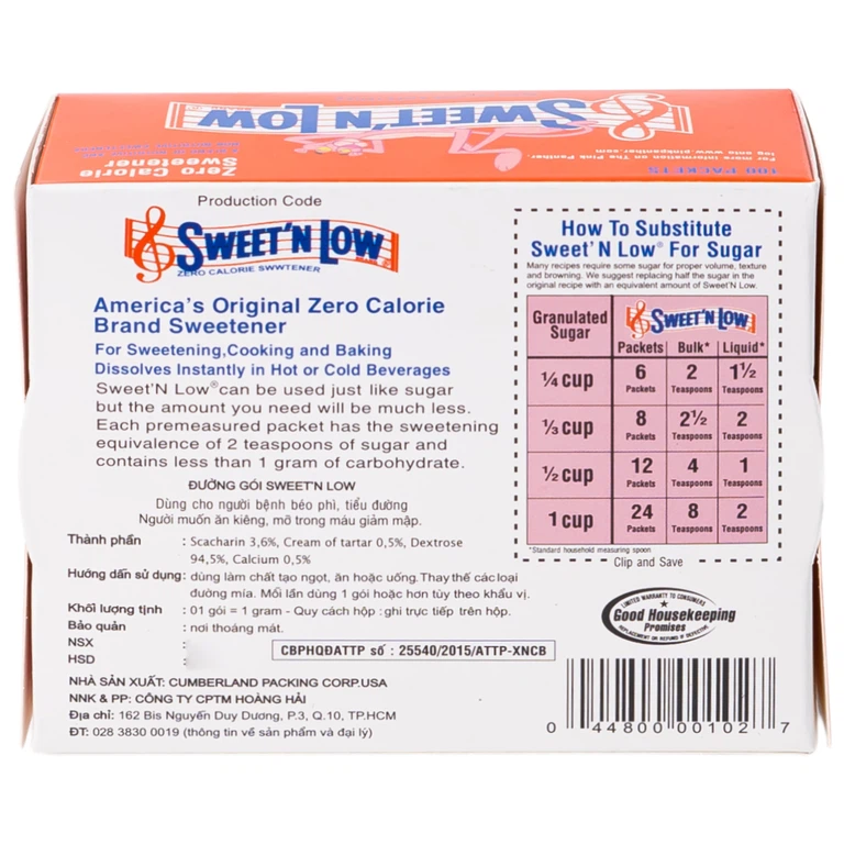 Đường ăn kiêng Sweet'n Low Cumberland Packing Corp cho người béo phì (100 gói)