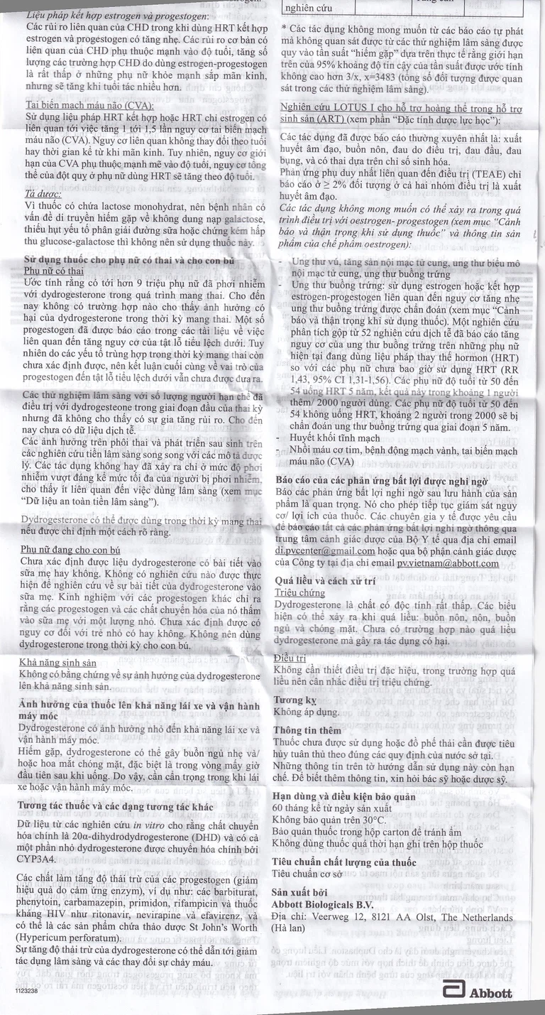 Thuốc Duphaston Abbott điều hòa kinh nguyệt, lạc nội mạc tử cung (1 vỉ x 20 viên)