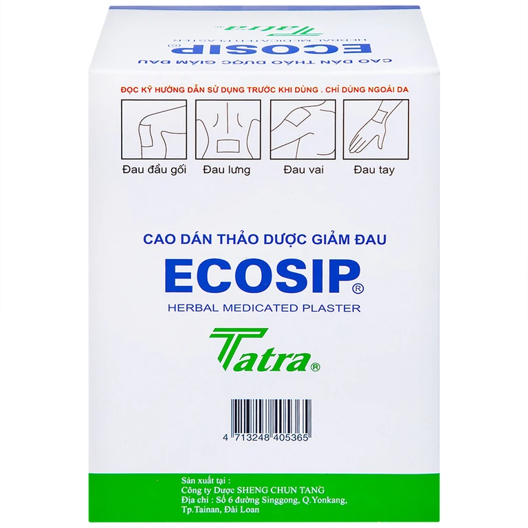 Cao dán thảo dược Ecosip Tatra giảm đau vai, đau lưng (20 gói x 5 miếng)