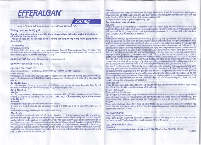 Bột sủi Efferalgan 250mg UPSA SAS giảm đau, hạ sốt (12 gói)