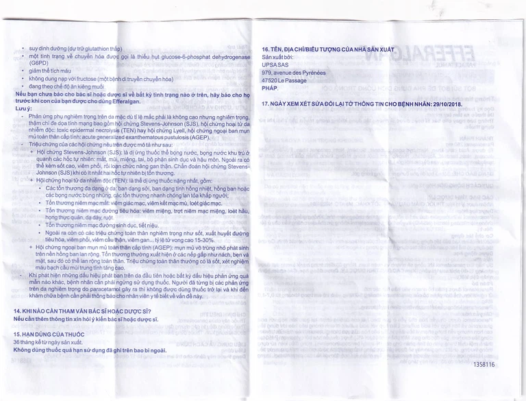 Bột sủi Efferalgan 250mg UPSA SAS giảm đau, hạ sốt (12 gói)