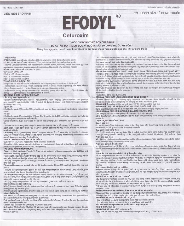 Thuốc Efodyl 500mg điều trị nhiễm khuẩn đường (2 vỉ x 10 viên)