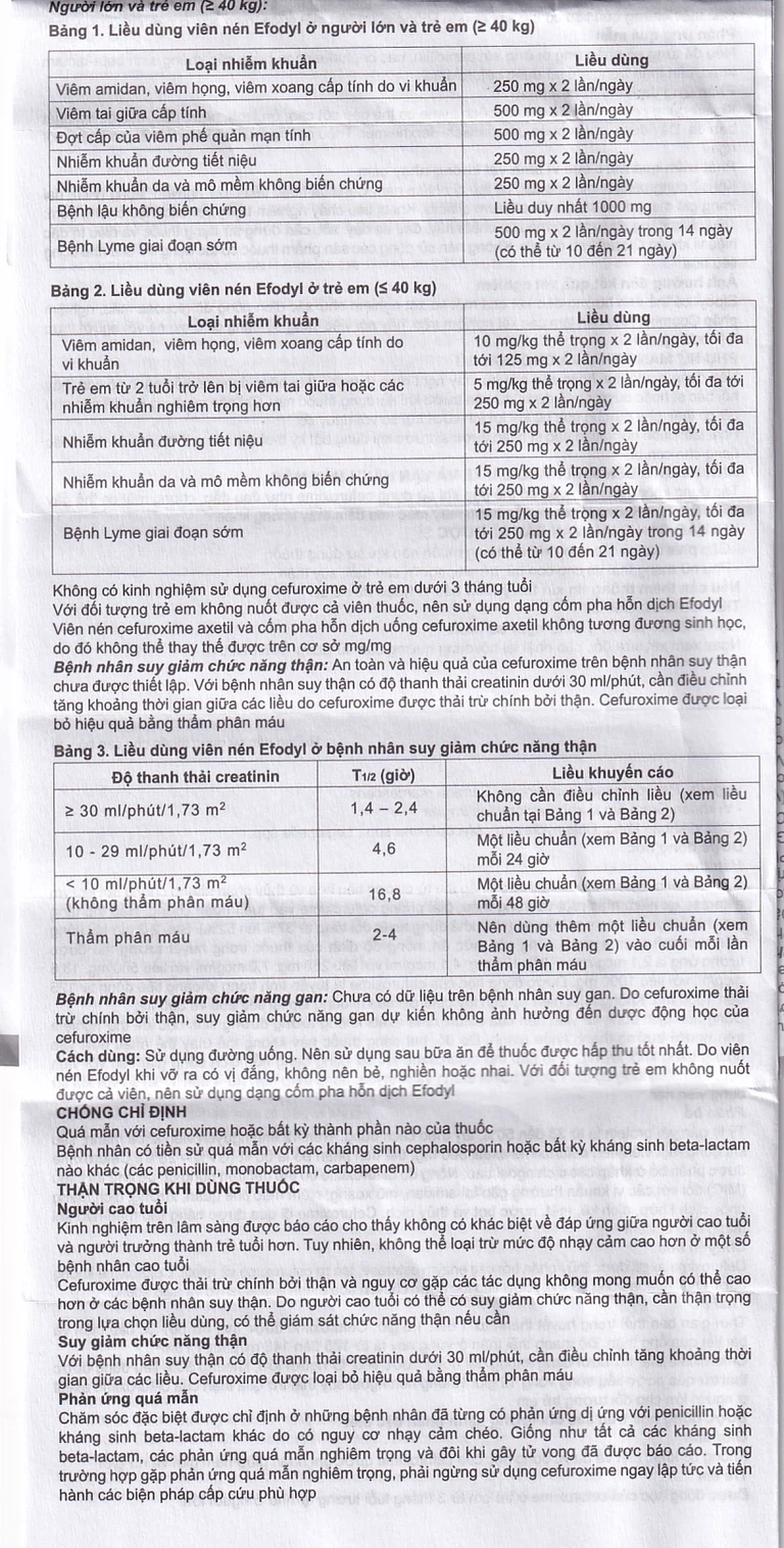 Thuốc Efodyl 500mg điều trị nhiễm khuẩn đường (2 vỉ x 10 viên)