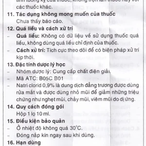 Thuốc Efticol Natri Clorid 0.9% Dược 3-2 dùng trong trường hợp rửa mắt, mũi (10ml)