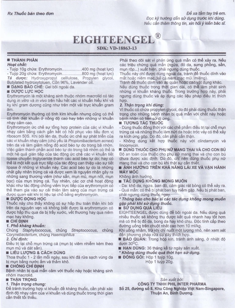 Gel Eighteen Phil điều trị tại chỗ mụn trứng cá (10g)