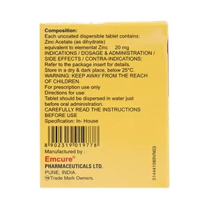 Thuốc Emzinc Emcure bổ sung kẽm, trị tiêu chảy (10 vỉ x 10 viên)