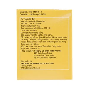 Thuốc Emzinc Emcure bổ sung kẽm, trị tiêu chảy (10 vỉ x 10 viên)