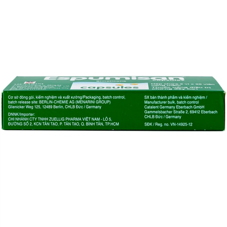 Thuốc Espumisan điều trị các triệu chứng đầy hơi, chướng bụng (2 vỉ x 25 viên)