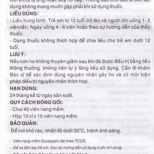 Thuốc Eucalyptin Dược 3/2 sát trùng đường hô hấp (10 vỉ x 10 viên)