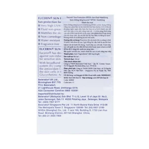 Kem chống nắng mặt Eucerin Sun Fluid Mattifying SPF50+ không nhờn rít dành cho mọi loại da (50ml)