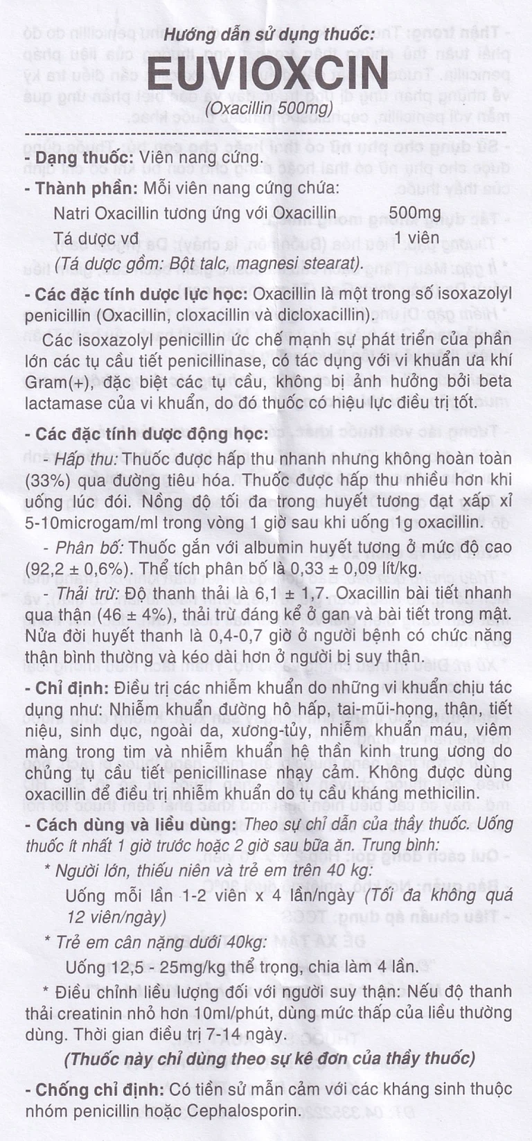 Thuốc Euvioxcin 500mg Hà Tây điều trị nhiễm khuẩn đường hô hấp (2 vỉ x 10 viên)
