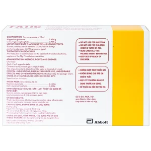 Dung dịch uống Fatig Abbott hỗ trợ điều trị suy nhược chức năng, bổ sung khoáng chất (2 vỉ x 10 ống)