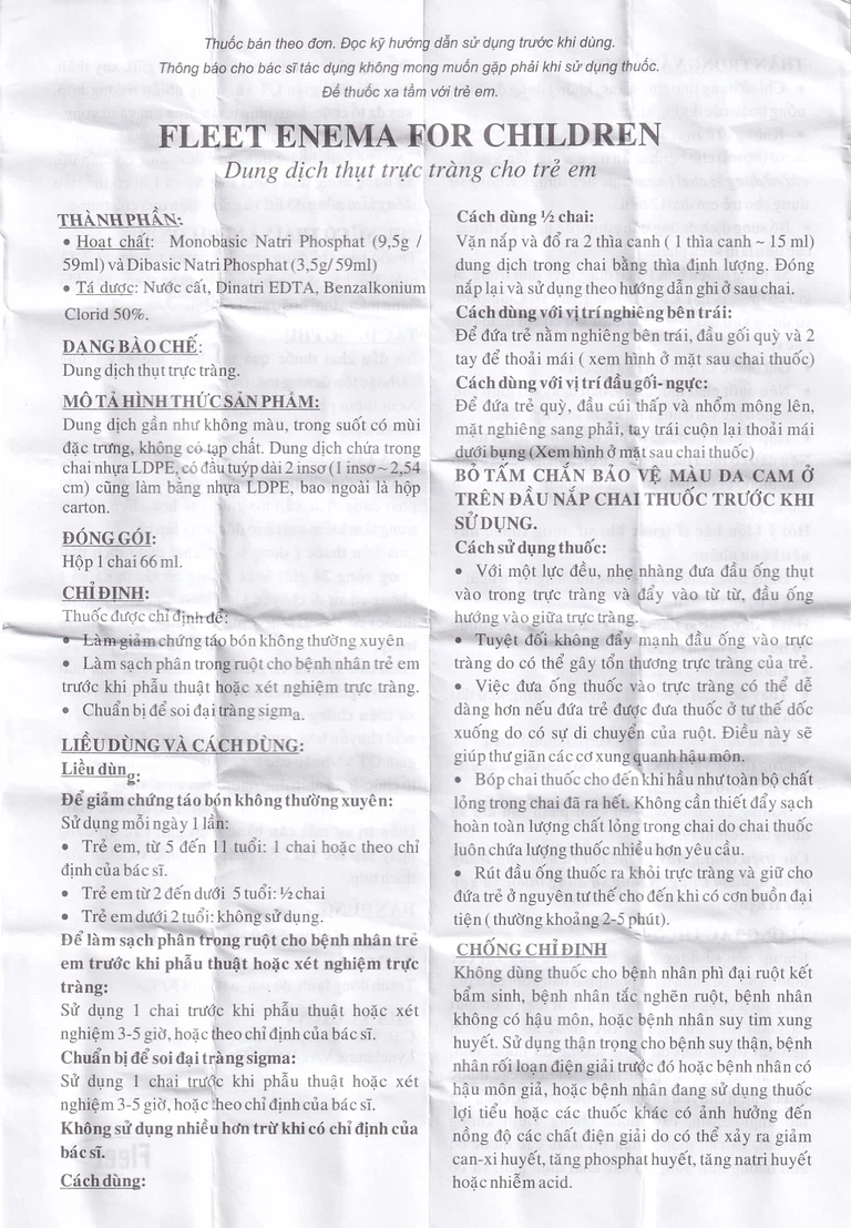 Dung dịch thụt trực tràng Fleet Enema For Children giảm chứng táo bón không thường xuyên (66ml)
