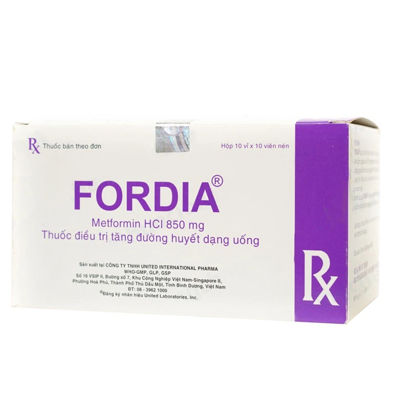 Thuốc Fordia 850mg United điều trị đái tháo đường típ 2 (10 vỉ x 10 viên)