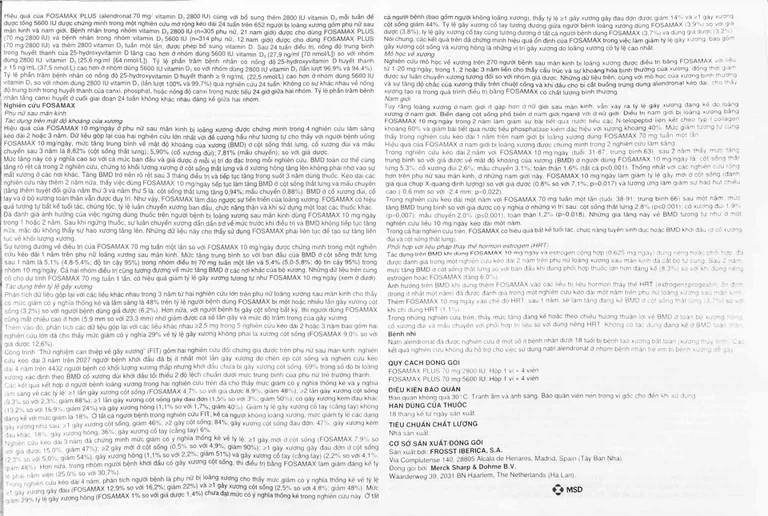 Thuốc Fosamax Plus 70mg/2800IU MSD điều trị loãng xương (1 vỉ x 4 viên)