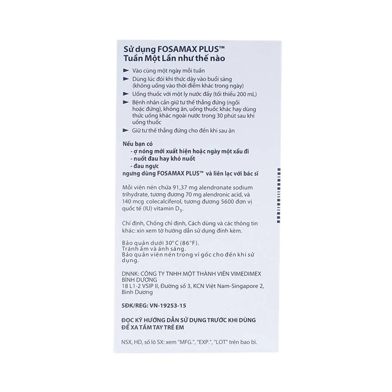 Thuốc Fosamax Plus 70mg/5600IU MSD điều trị loãng xương (1 vỉ x 4 viên)
