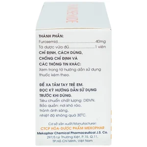 Thuốc Furosemide Mekophar điều trị phù, tăng huyết áp (10 vỉ x 30 viên)