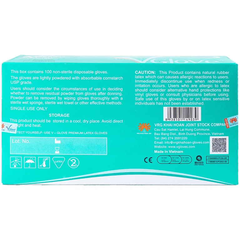 Găng tay cao su y tế trơn có bột VGlove Size M (10 hộp x 100 chiếc)