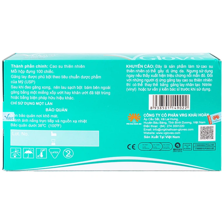 Găng tay cao su y tế trơn có bột VGlove Size S (10 hộp x 100 chiếc)