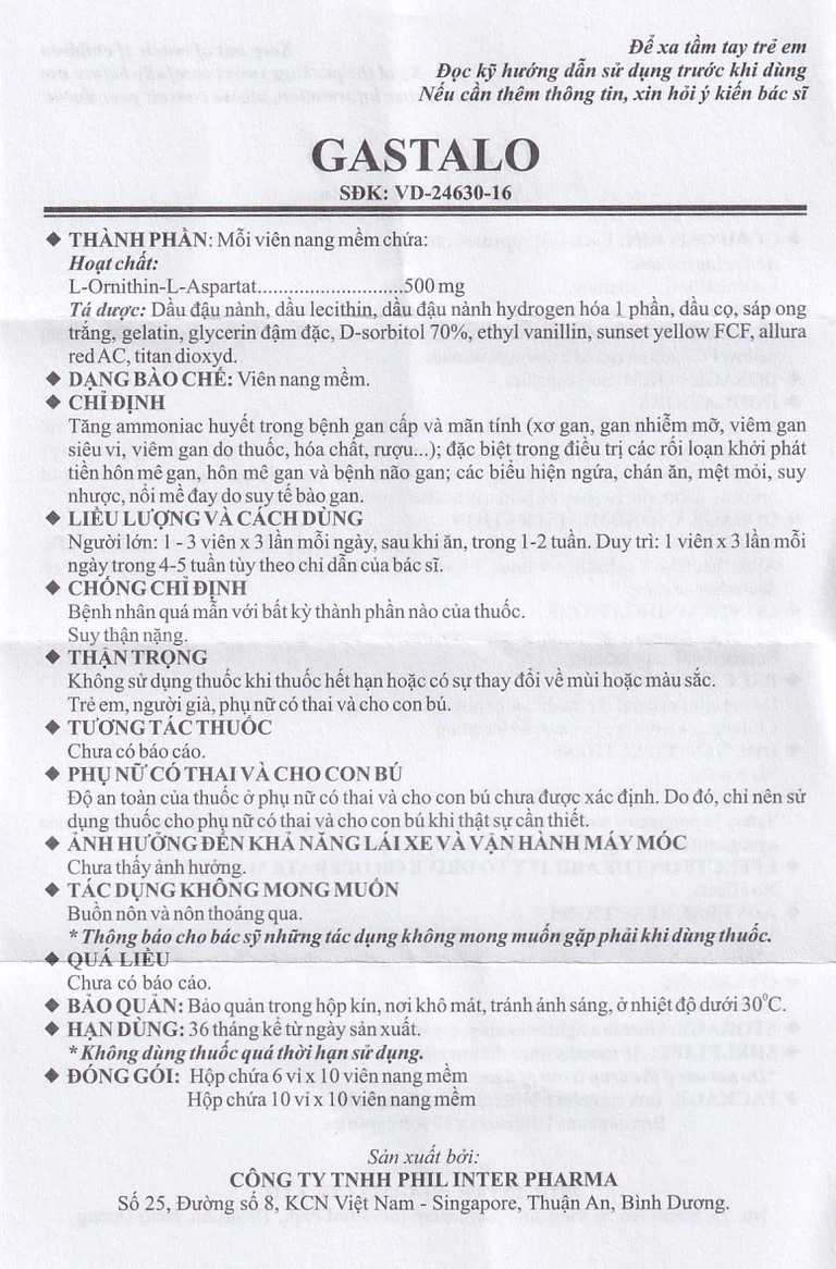 Thuốc Gastalo Phil điều trị tăng Ammoniac huyết trong bệnh gan cấp và mãn tính (10 vỉ x 10 viên)