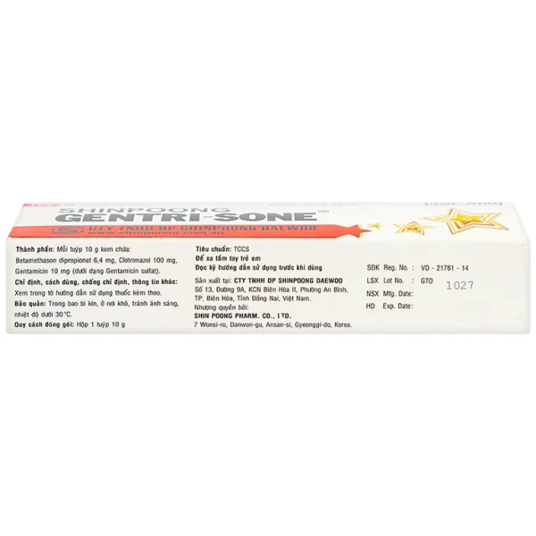 Kem Gentrisone ShinPoong Deawoo điều trị nấm da, giảm viêm ngứa da (10g)